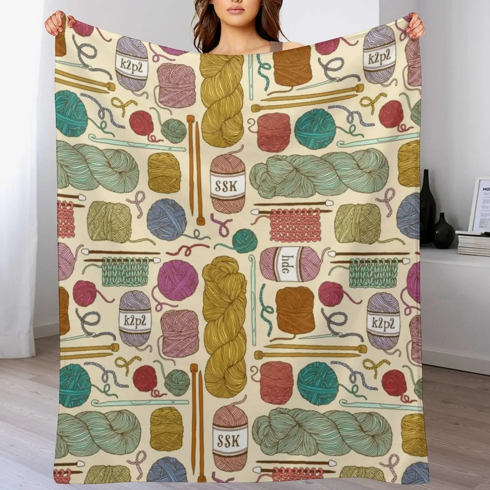KNIT or CROCHET? Throw Blanket Cozy Sofa Blanket for TV Watching Napping