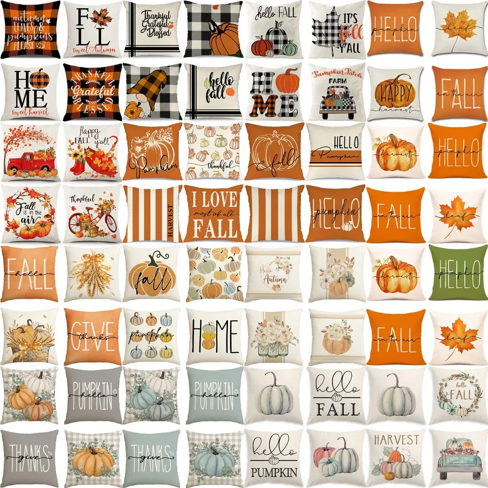 18x18 Inches Autumn Pumpkin Cushion Cover Pillow Cover Thanksgiving Decor Pillowcase Maple Leaves Printed Cushion Case for Couch