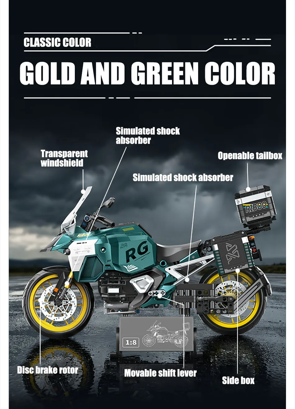 Technisches 831-teiliges 1/8 Maßstab R1300 Touring Motorrad Modellbausatz MOC City GS Motorrad Spielzeug Geschenke für Jungen – Detail 5