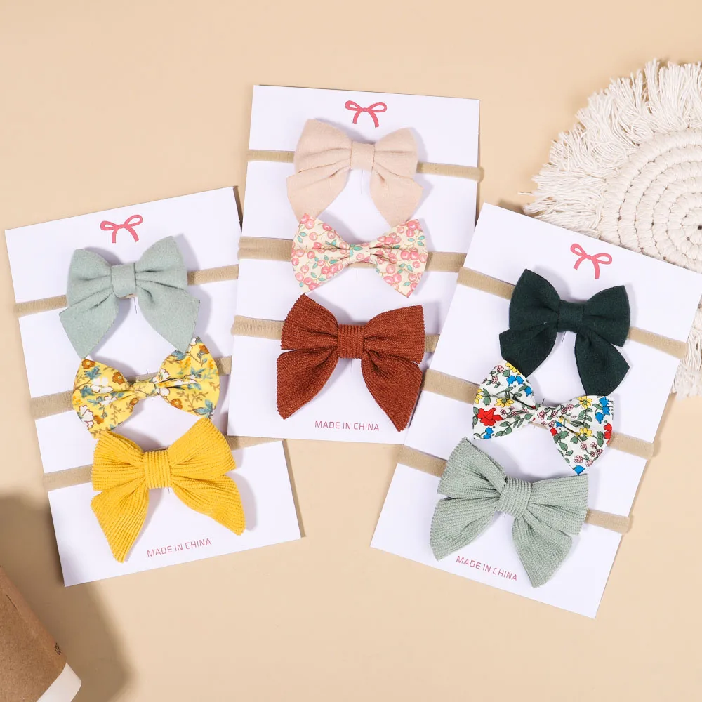 3Pcs/Set New Cotton Baby Print Bows Headbands for Girls Protect Elastic Nylon Hairband Children Toddler Newborn Hair Accessories