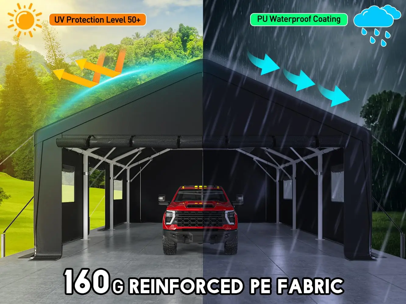 20x20 FT Carport for 2 Car Portable Garage Cover Backyard and Patio | Heavy-duty Metal Shelter, Drive-Through Doors,Custom