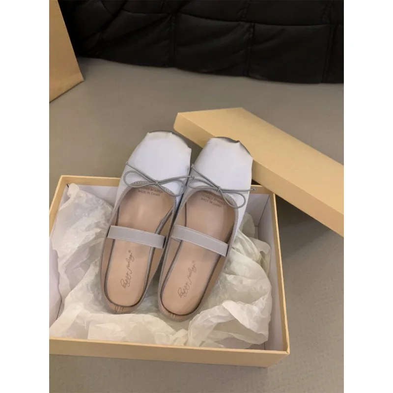 Luxus Spitze Krawatte Bein Satin Seide Ballett Wohnungen Frau Square Toe Bowknot Gummiband Ballerinas Damen Hochzeit Blumen schuhe