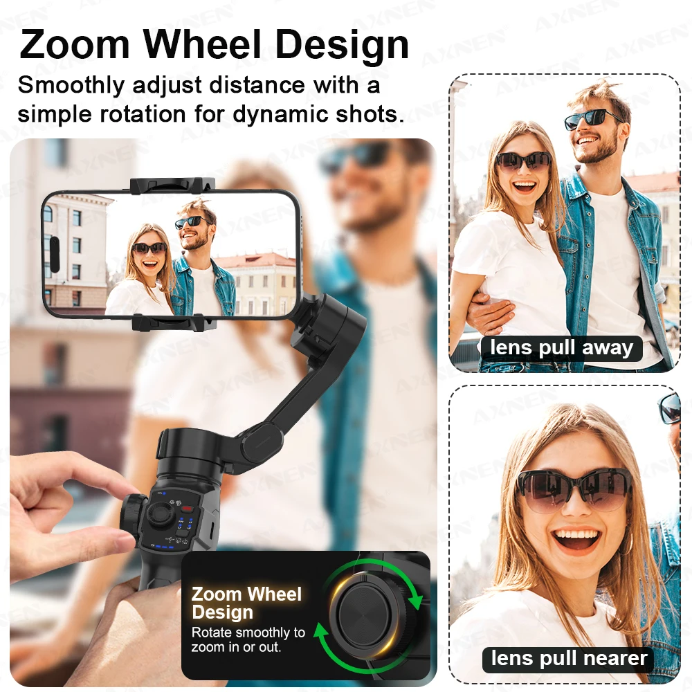 مثبت الهاتف المحمول AXNEN مع عصا تمديد 170 مم للوجه بعد لالتقاط الفيديو والتصوير الفوتوغرافي اليدوي 3 محاور Gimbal حامل ثلاثي القوائم