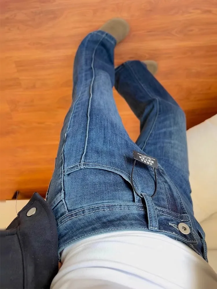 Femme Baggy jean Baggy Femme clouté Rivet chaîne perle glands paillettes perle Femme Denim mode gothique Punk Emo Goth bleu