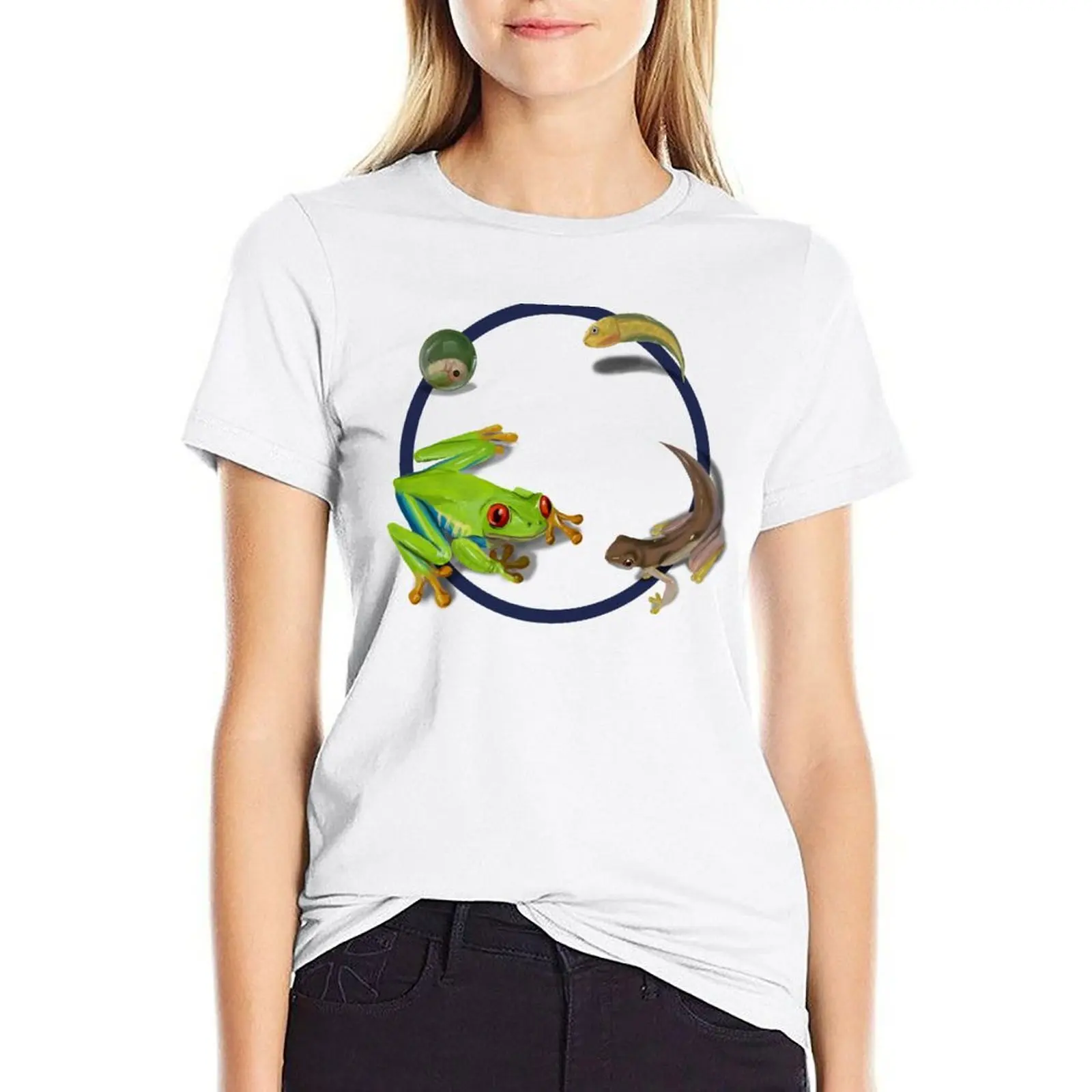 Frog Life Cycle T-shirt Short sleeve tee Female clothing korean fashion tight shirts for Women