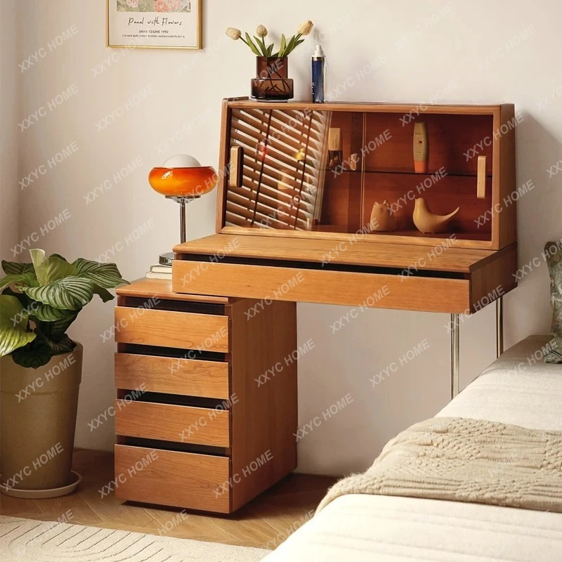 AADresser Cherry Wood Chest Integrated With Socket Retractable Makeup Table Bedroom All Solid Wood Makeup Table