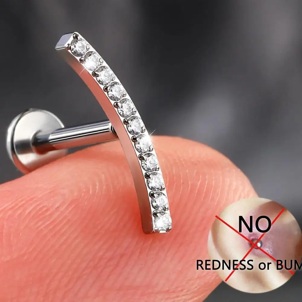 G23 التيتانيوم اللولب الغضروف أقراط للنساء والرجال شقة الظهر ترصيع ثقب المجوهرات