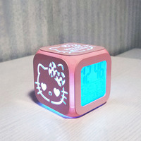 Sanrio HelloKitty Alarm Clocks Anime 3D Night Light Color Change 7 Led Desk Home Decor Cartoon Kids Birthday Christmas Gift