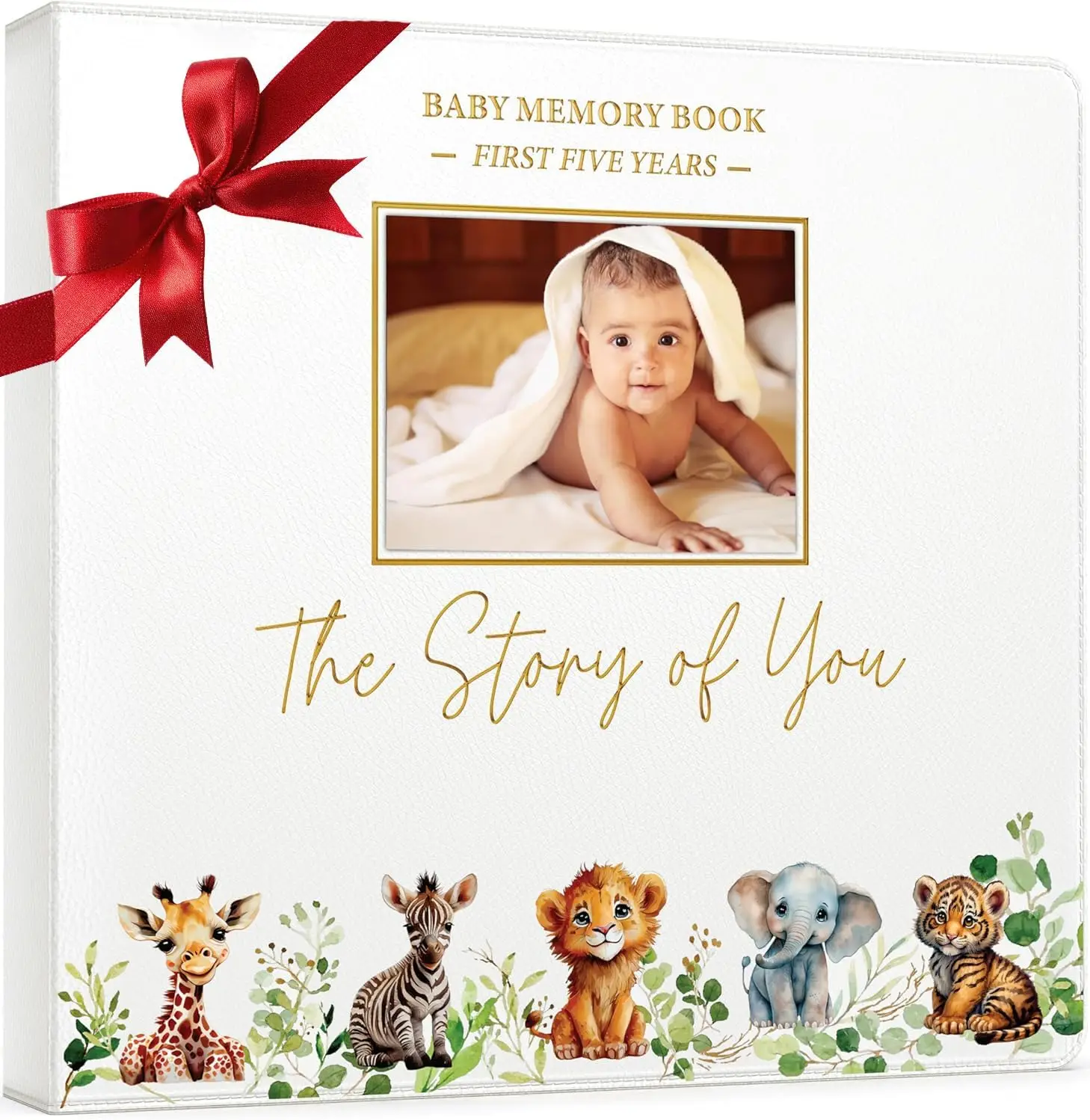 

Baby Book Keepsake - Timeless Baby Memory Book for Boy or Girl I First 5 Year I Faux Leather, Gender Neutral, Safari The