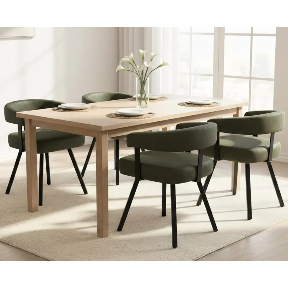 Modern Upholstered Dining Chairs Set of 4, Green Faux Leather, Custom