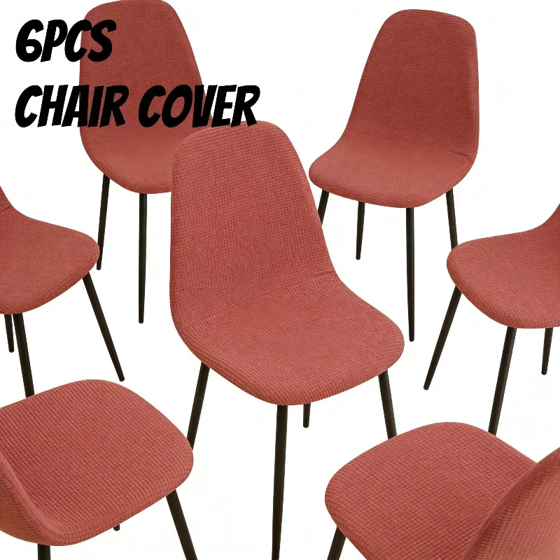 Round Dining Chair Covers 6pcs Set Curved Stool Corn Grain Elastic Spandex Non Slip Machine Washable Chair Protector