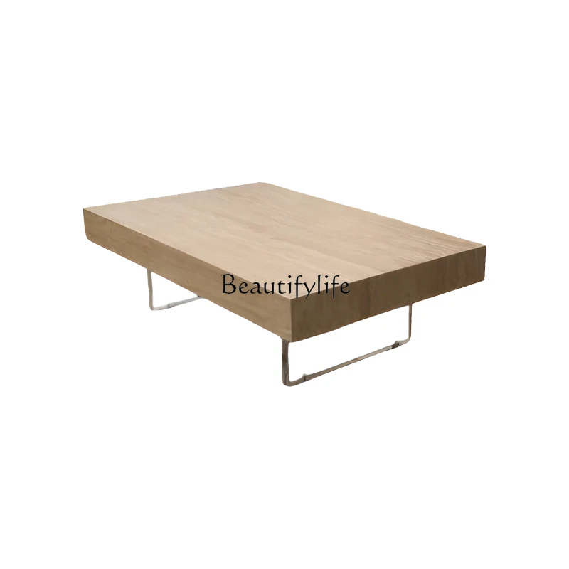 

Nordic wabi-sandy travertine rock slab coffee table suspension creative modern simple acrylic rectangular tea table minimalist