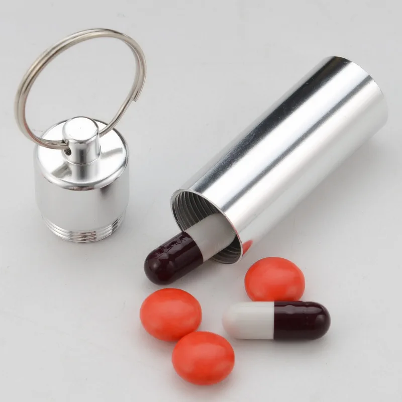 Boîte à pilules en aluminium étanche, cache-bouteille, porte-médicaments pour voyager, conteneur de camping, porte-clés, boîte à médicaments, soins de santé