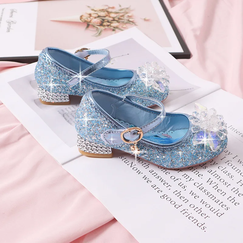 

Children's High Heels Diamond Big Flower Kids Princess Party Dance Shoes Girls Glitter Crystal Student Performance Show Shoes