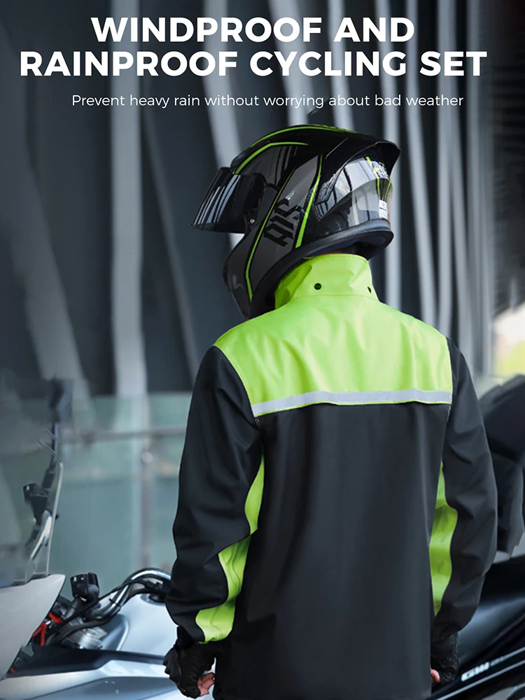 A Stylish Men'S Raincoat Suit Including a Raincoat And Rain Pants, Designed for Motorcycle Riding in The Rain. It Is Waterproof,