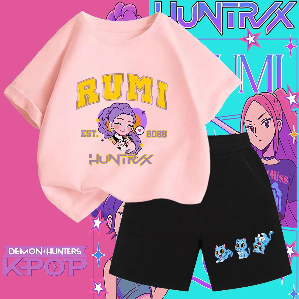 مجموعة تي شيرت برسومات Kpop Demon Hunters Huntrix "I AM OK" للأطفال، نمط ملابس الشارع K - تي شيرت مستوحى من البوب للأطفال
