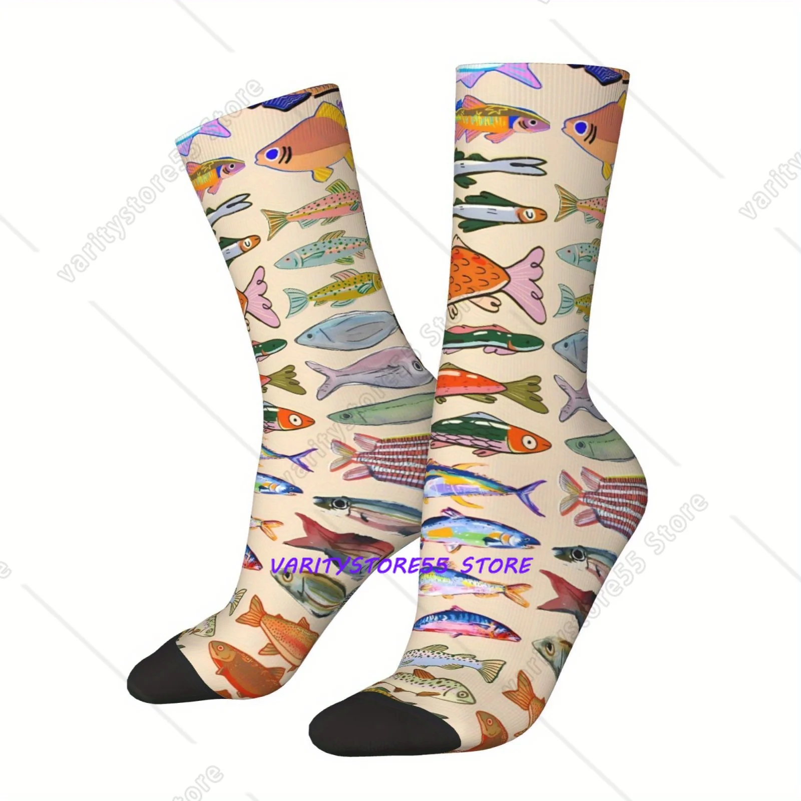 Outdoor Socks with Fish Pattern Print Machine Washable Suitable for Outdoor Sports Enthusiasts Comfortable and