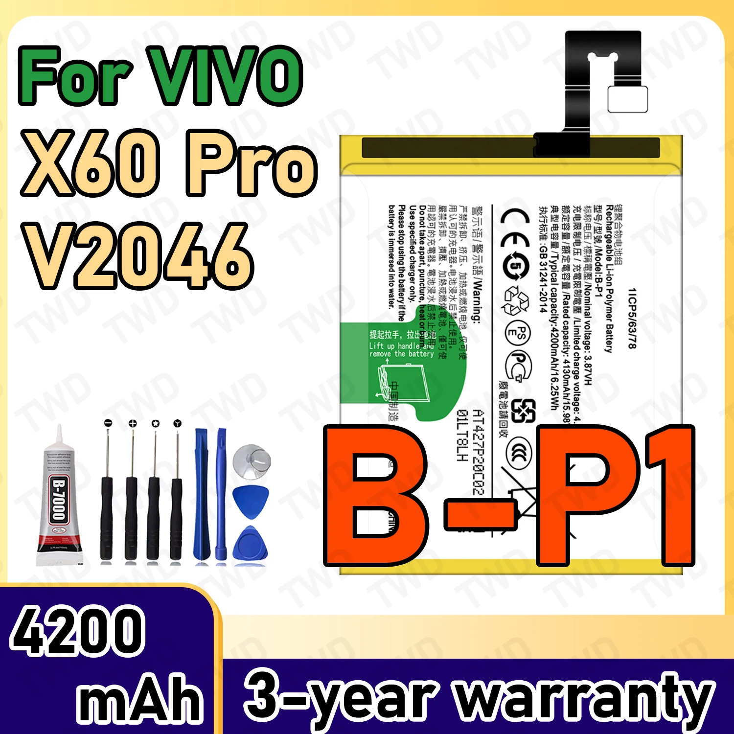 

B-P1 Large capacity 4200mAh Battery For VIVO X60 Pro/V2046 Batteries New High Quanlity+Free Tools