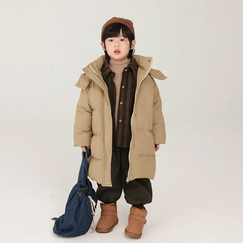 Children's Clothing Boys' Down Jacket Long Winter Clothing Small and Medium-sized Children's White Duck Down Thick Hooded Jacket