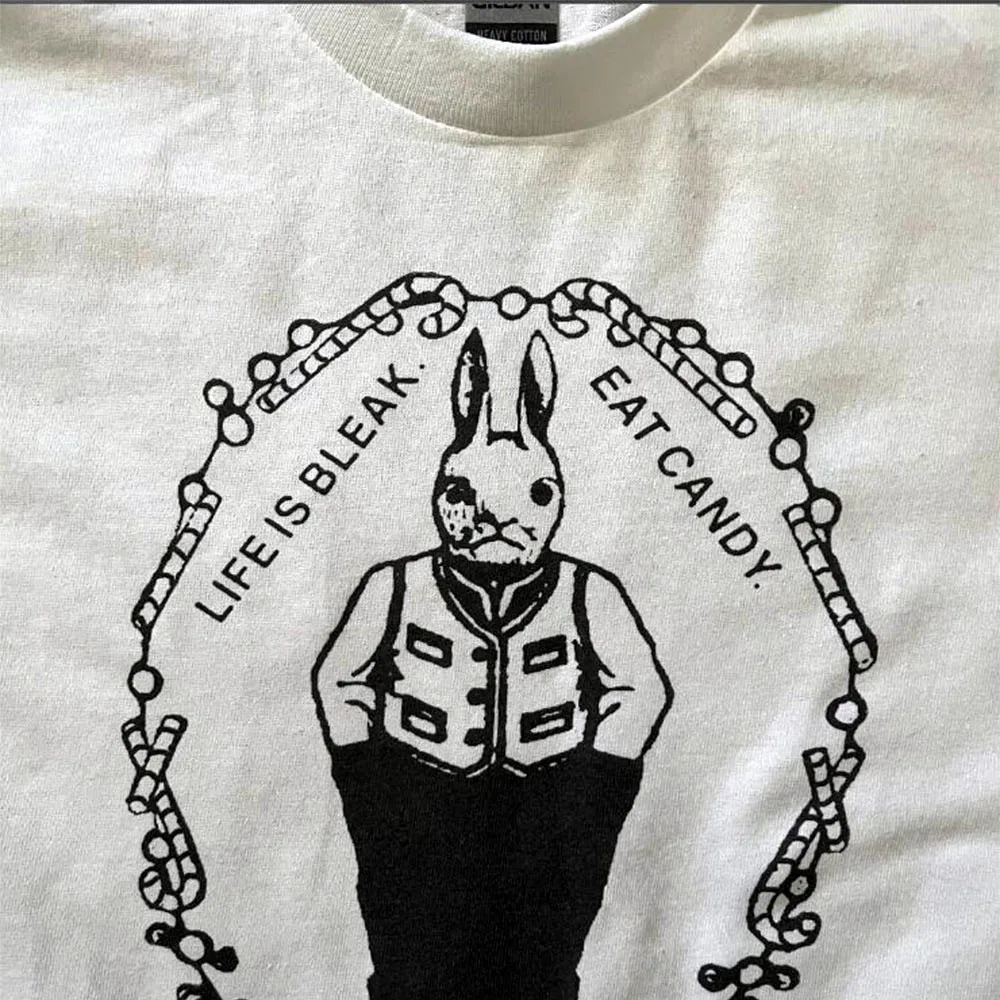 Bleak Bunny Printing Funny Unisex Men Women White T Shirts Short Sleeve Loose Cotton Tops Summer Street Fashion Tee Shirts