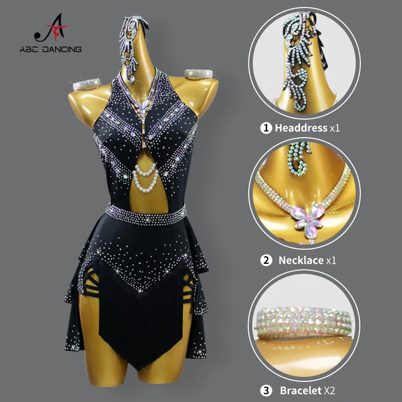 Robe de danse latine pour jeunes filles, ensembles de costumes de bal, vêtements de scène courts américains pour femmes, tenue de soirée de sport, 2025