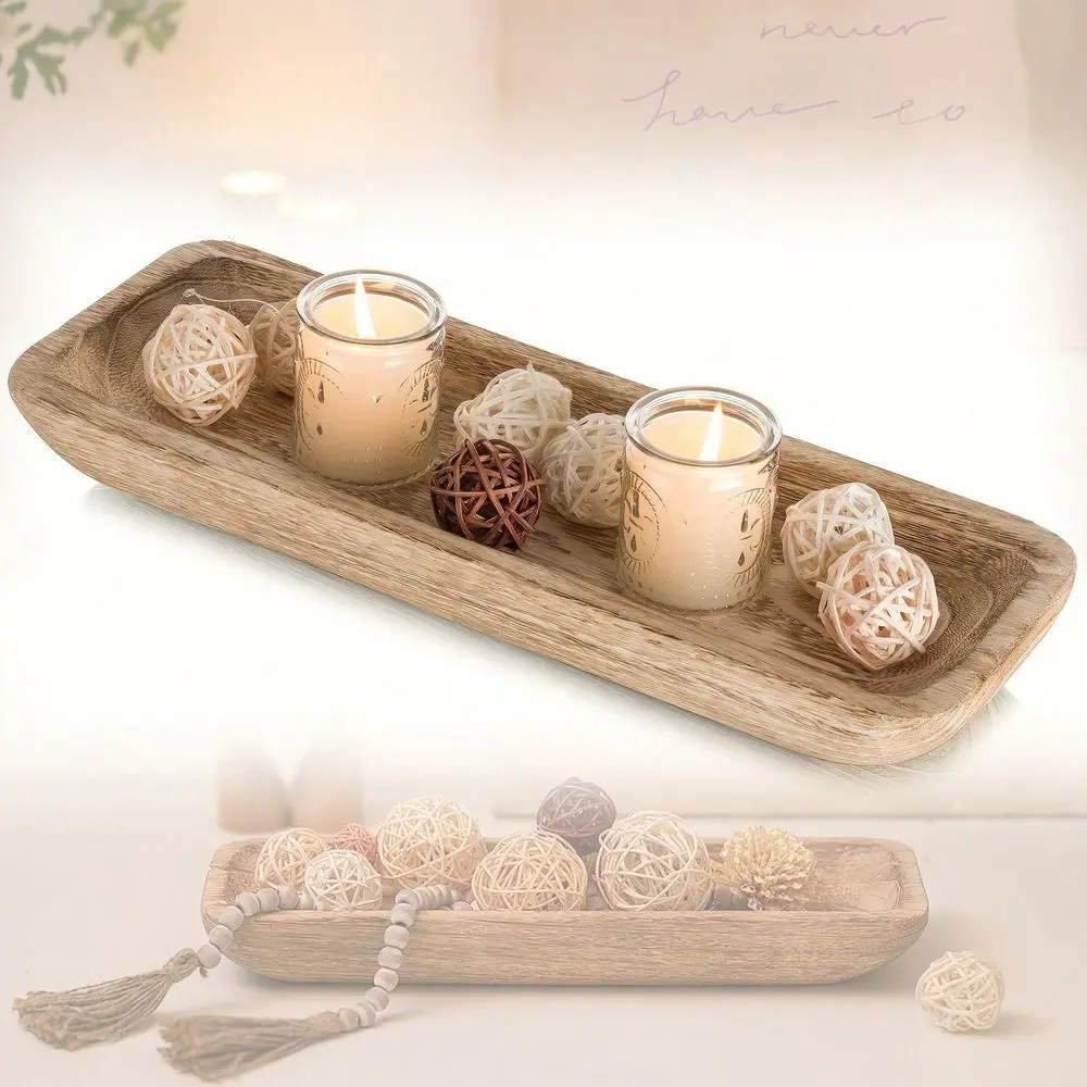 16Inch Decorative Bowl Tray Tabletop Decor Wooden Dough Bowl, Suitable For Home Decor Rustic Style Candle Holder, Suitable For