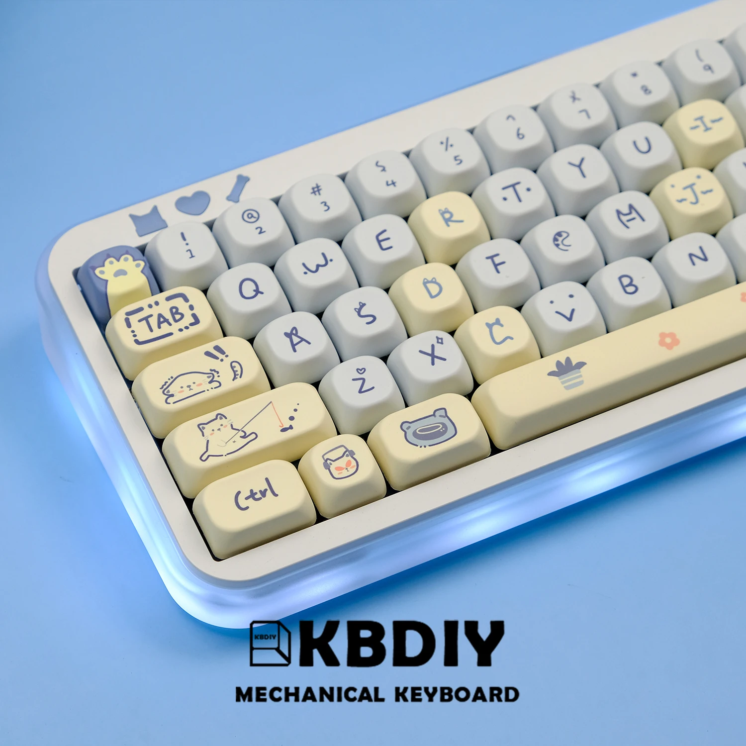 Imagem -04 - Kbdiy-teclado Mecânico Gaming Keycaps Grupo Pbt Cute Blue Meow mx Switch Iso 7u Barra de Espaço para Gmk67 75 141 Chaves Set