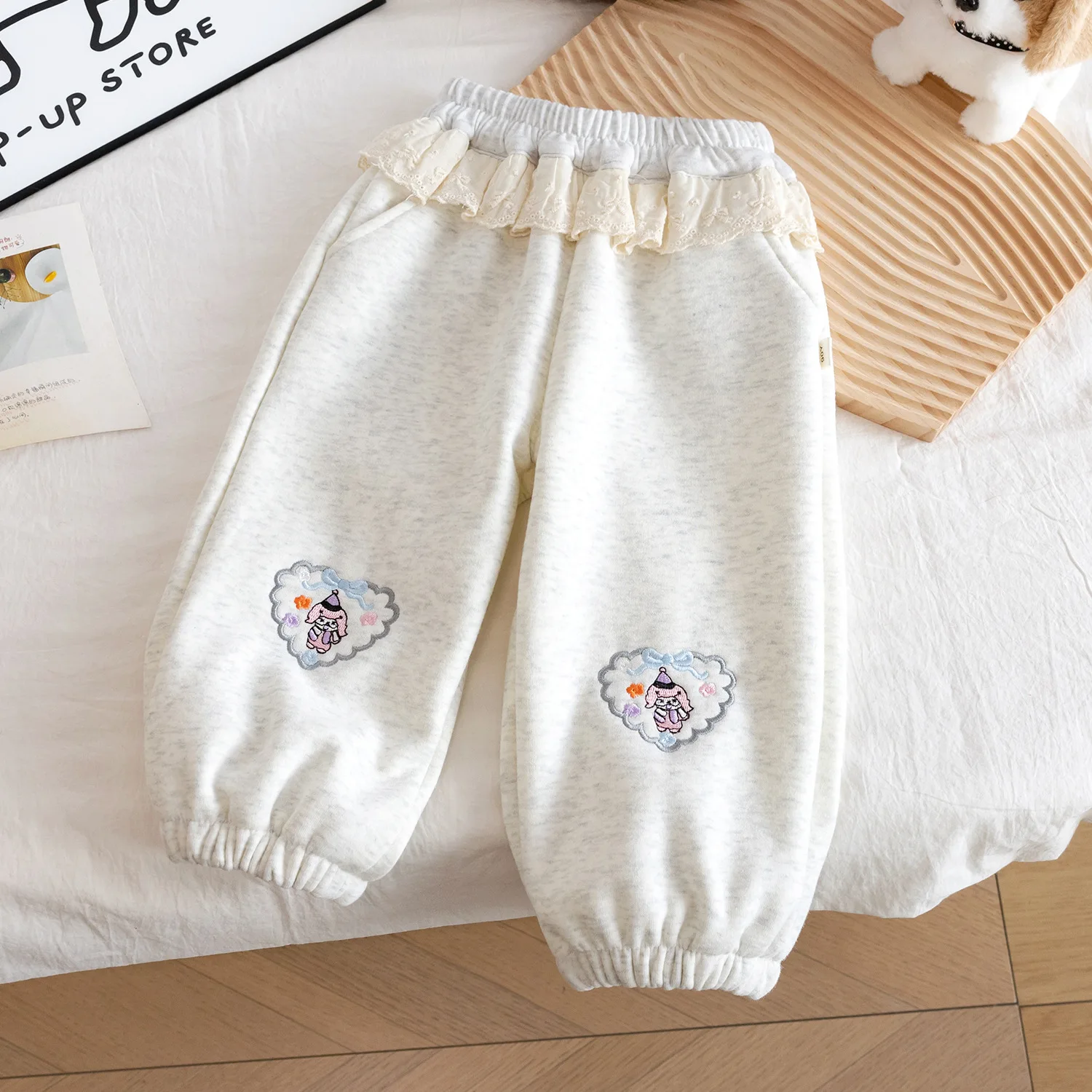 

Kids Baby Girls Jogger Pant Cartoon Embroidery Toddler Girls Harem Pant New Winter Elastic Waist Lace Infant Girls Pant
