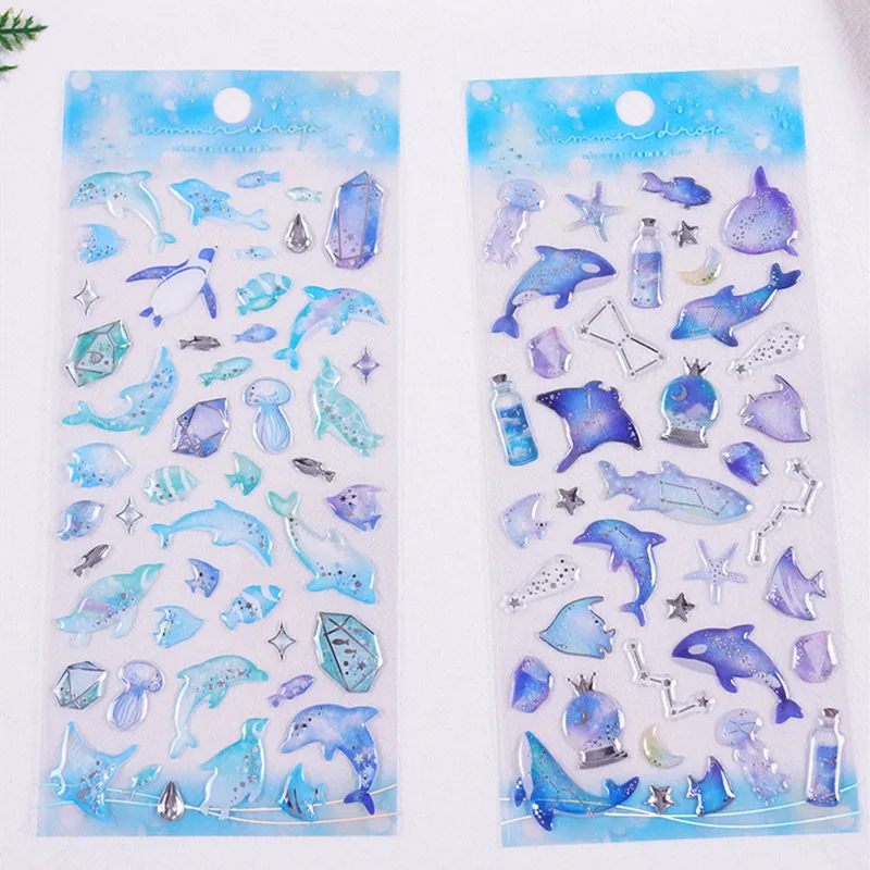 Diario Conto a mano Adesivo in cristallo di pesce oceano cartone animato 3D Conto a mano Adesivo versione coreana Adesivo decorativo per diario presente