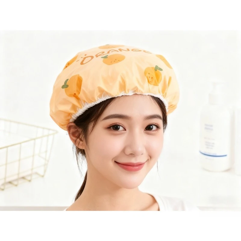 

Симпатичная шапочка для душа с фруктовым принтом, водонепроницаемая многоразовая утолщенная шапочка для купания с резинкой, женские предметы для ванной комнаты, дома, путешествий