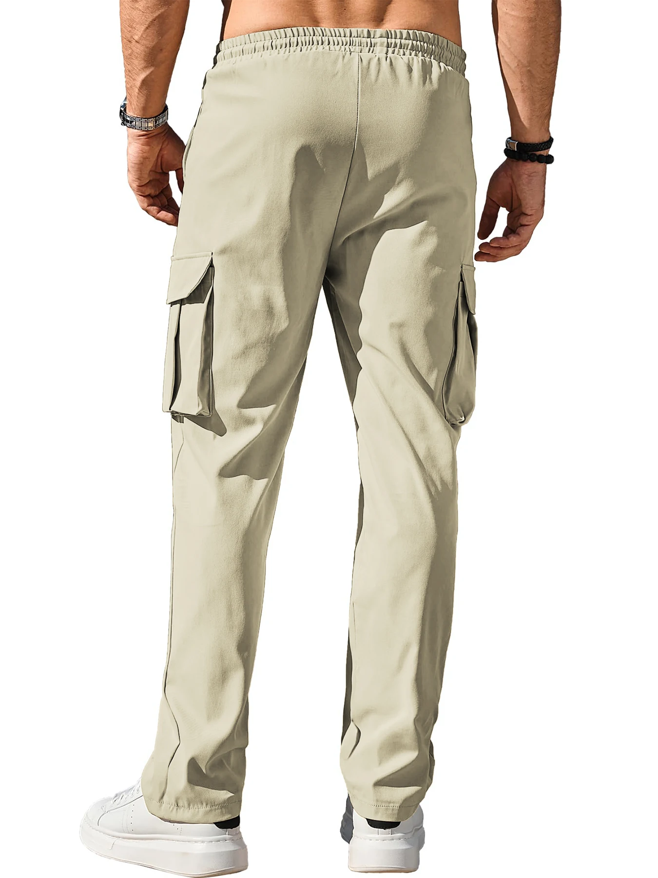 Men's Spring and Autumn New Multi-Tooling Pocket Overalls Loose Straight Adjustable Drawstring Casual Pants Overalls