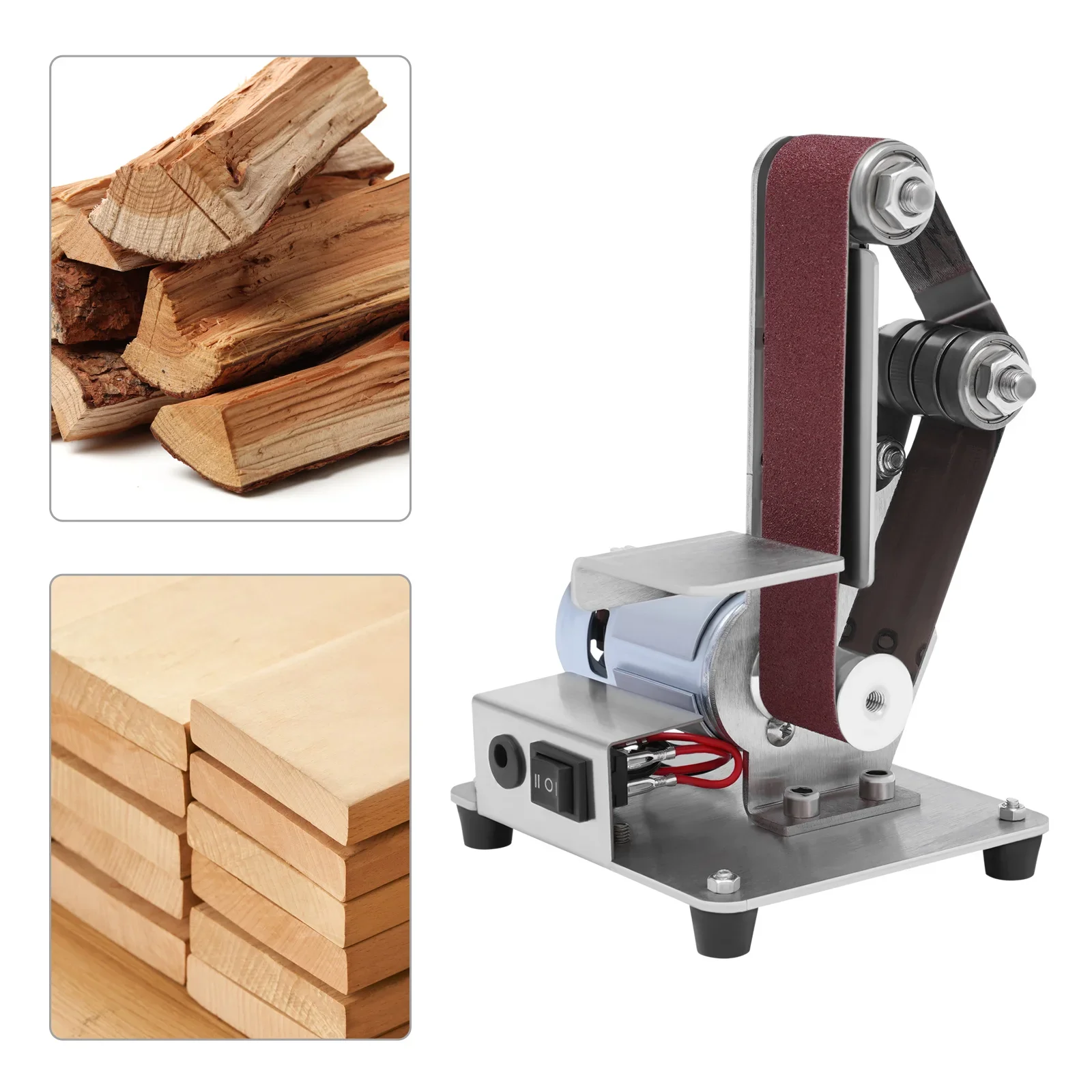 Mini Kit de ponceuse à bande électrique avec 10 bandes abrasives, meuleuse de bureau compacte et puissante pour l'affûtage de polissage du bois/métal/bricolage