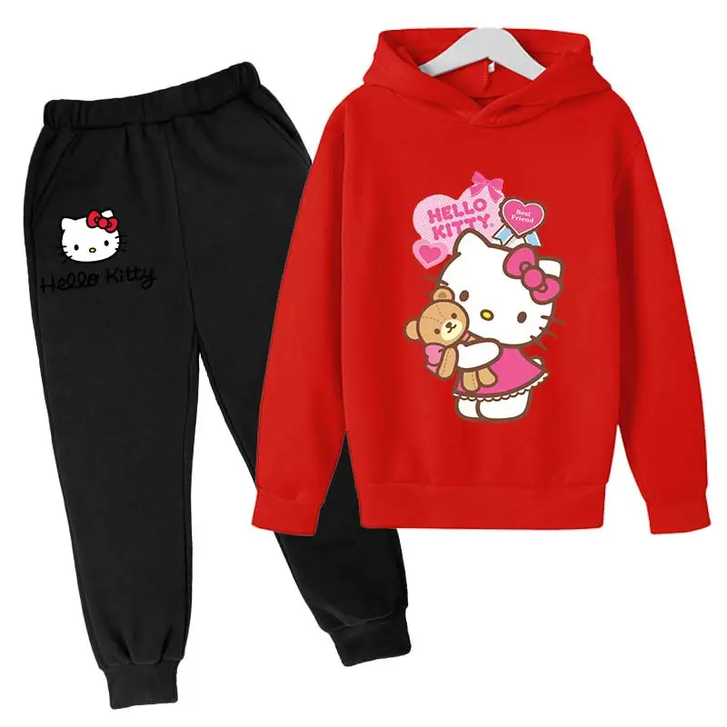 girls outfit set hello kitty Hoodies Sets baby girl clothes 4-14 Years Girls Clothing Tops Pants Suits sports Suits Hoodies