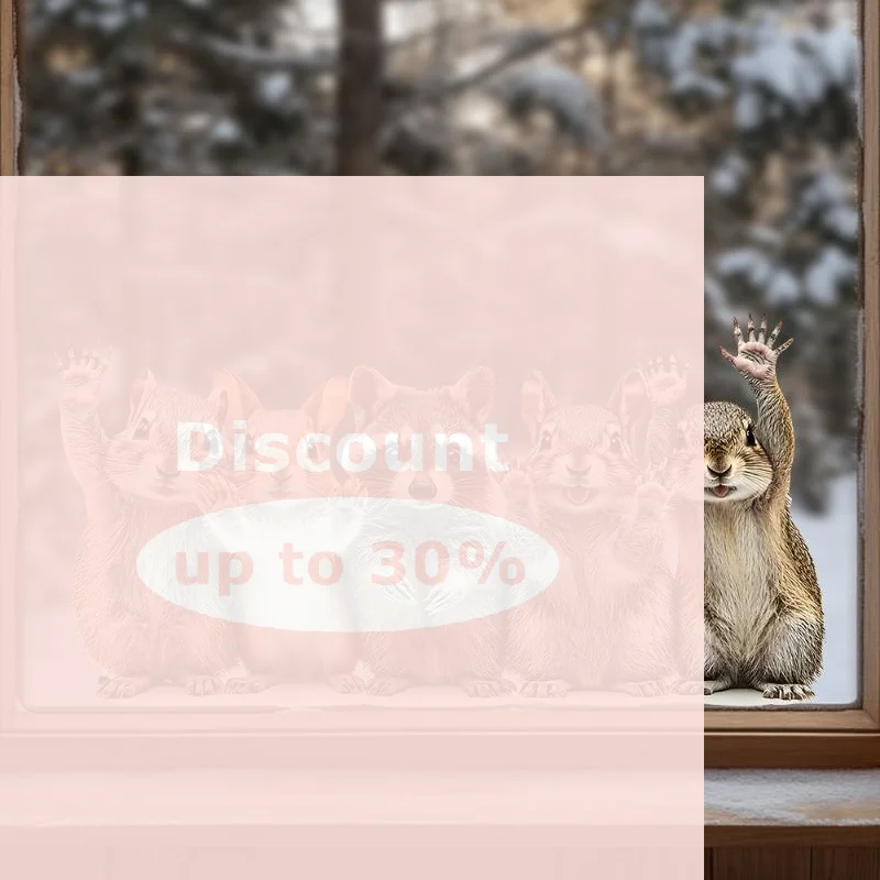 [Cute Forest Animal Window Stickers Squirrel & Raccoon Waving Glass Art Decals For Home Living Room Bedroom]