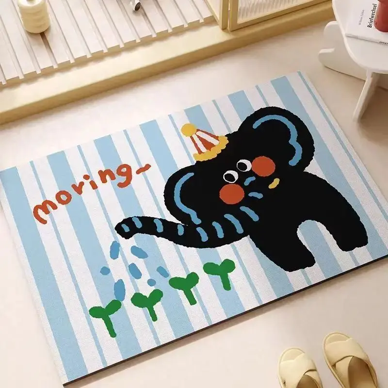 VIKAMA Cute Korean-Style Cartoon Bathroom Mat, Absorbent and Quick-Drying Entryway Mat, Vanity Decorative Mat, Home Decor