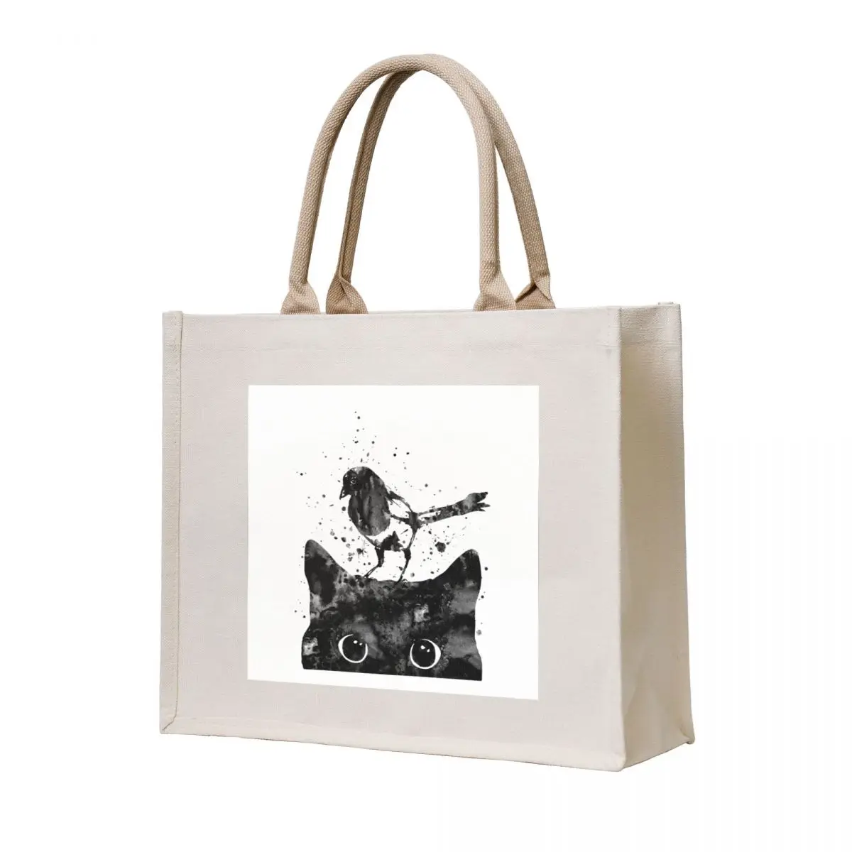 

Peeking cat and Magpie Tote Bag Big bag women shopping bags foldable Handbags cute pouch bag