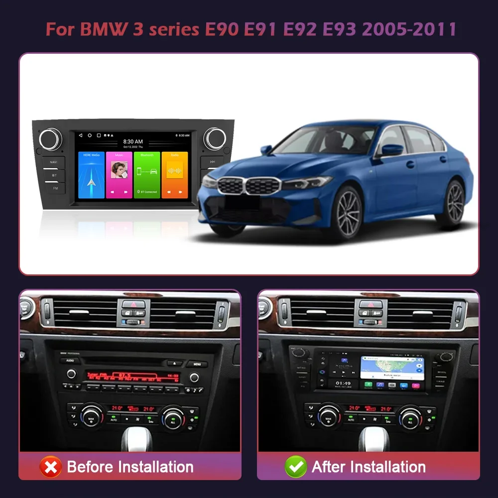 أندرويد 13 لسيارات BMW 3 Series E90 E91 E92 E93 2006-2012 شاشة راديو الوسائط المتعددة ستيريو لاسلكي 2 Din شاشة