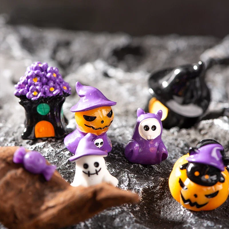 1pc Mini Halloween Figurines Miniature Cute Halloween Ghost Pumpkin Fairy Miniatures Figurines Home Decoration DIY Resin Craft