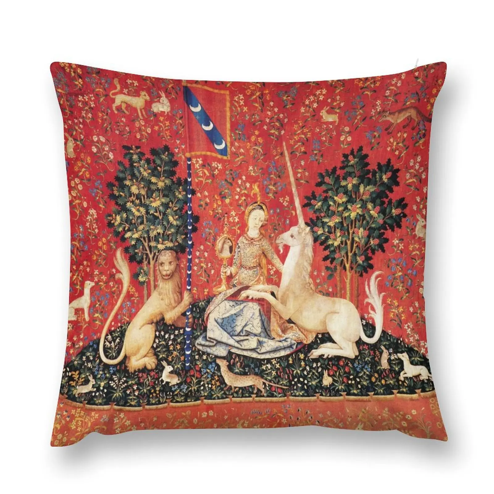 

LADY AND UNICORN ,SIGHT Red Green Fantasy Flowers,Animals Throw Pillow Christmas Covers pillow