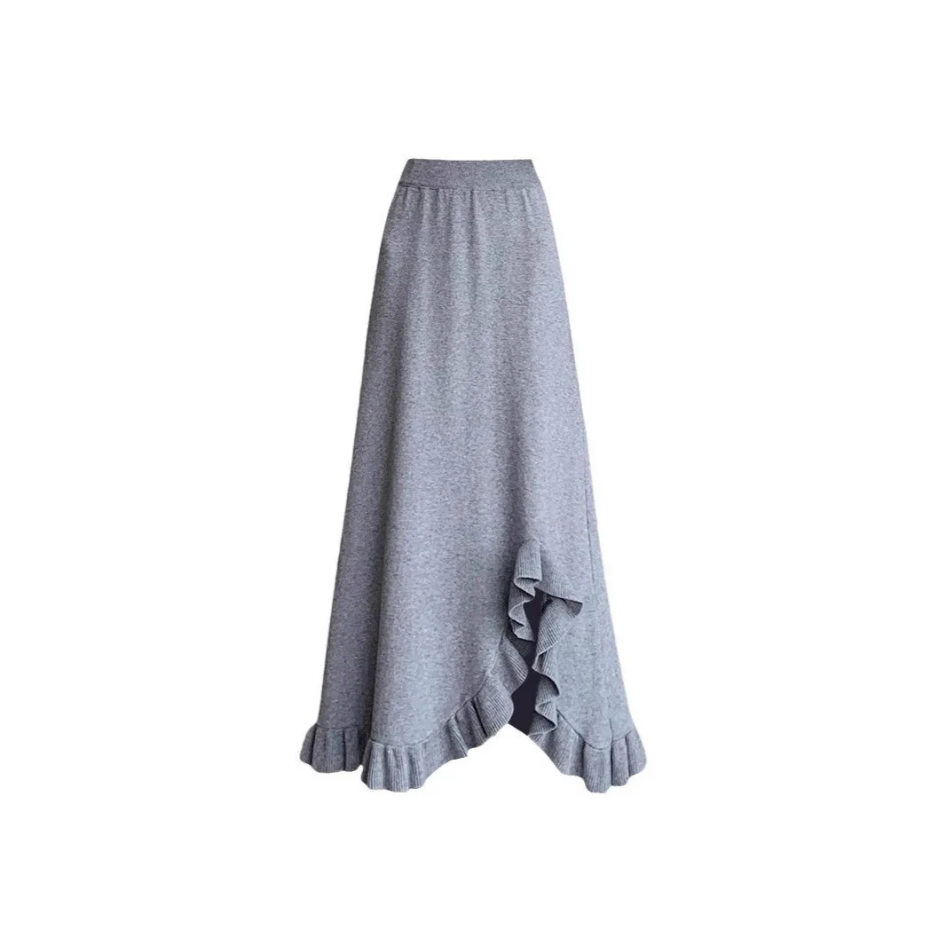 

Half Length Skirt for Women, Mid Length, 2025 Autumn and Winter High Waisted A-line Skirt, Loose Slit Fishtail Skirt