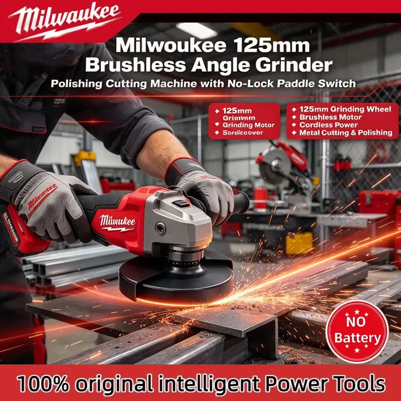 Milwaukee 125mm Brushless Angle Grinder Polishing Cutting Machine No-Lock Paddle Switch Electric Cordless Power Tools