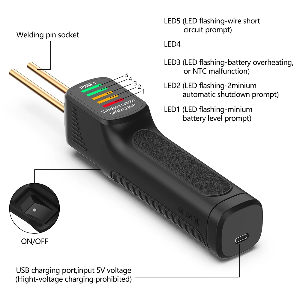 Imagem -04 - Máquina de Solda de Plástico Portátil Ferro de Solda Ferramentas de Reparo de Garagem Amortecedores de Carro Kits de Ferramentas de Reparo Pistola de Soldador Kit de Solda Usb 300w