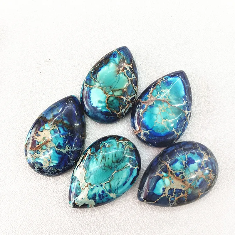 4PCS HOT Two Colors Natural Imperial Jasper Cabochons Teardrop Water Shape 20X30MM LOOSE BEADS CABS