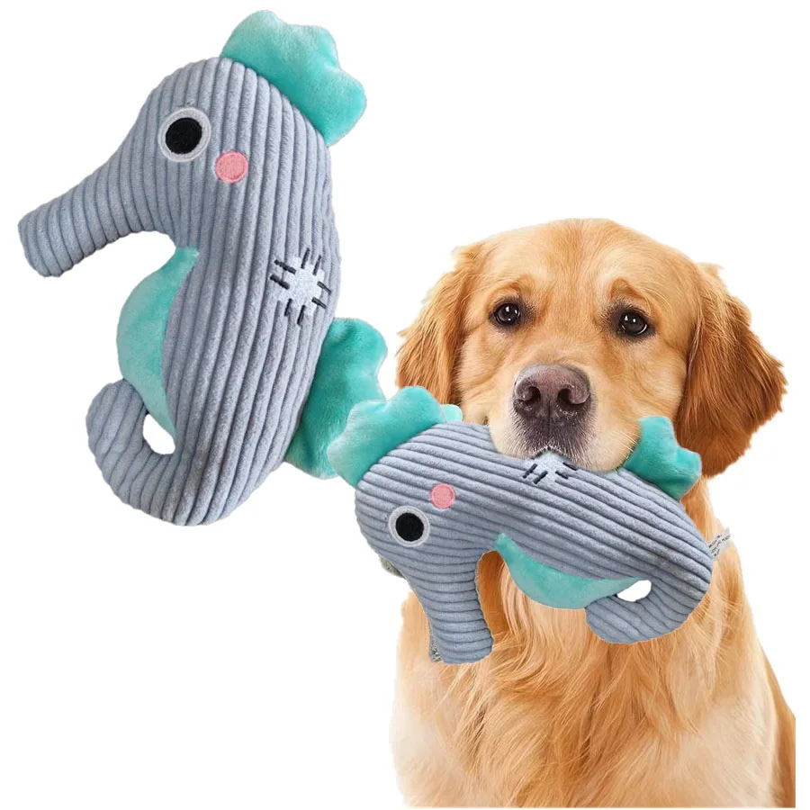 Interactive Dog Squeaky Chew Toy - Durable Plush Teeth Toy for Washable Fun Plush Sea Horse Toys For Dog With Squeaky