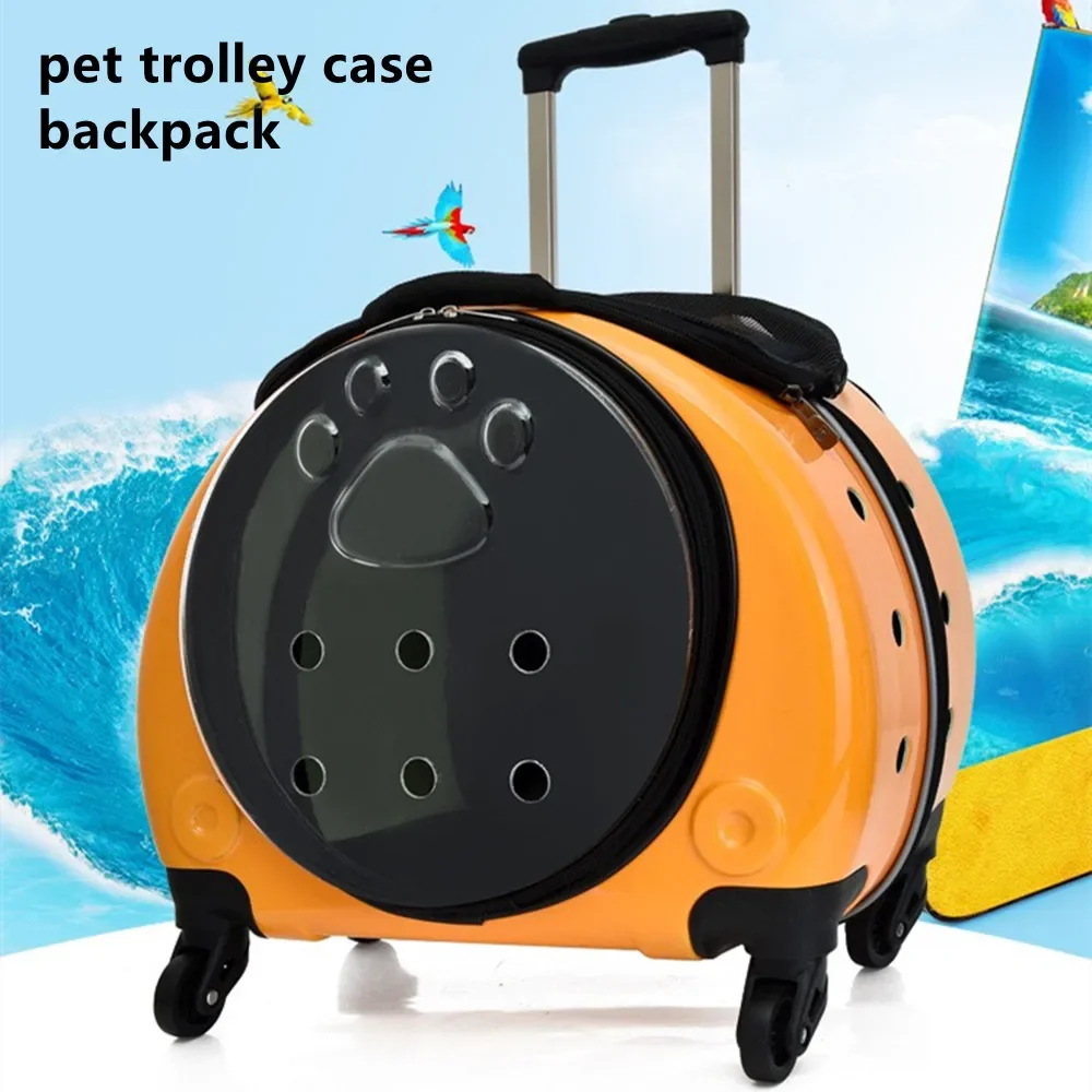 Breathable PC Pet Trolley Case Backpack Cat Dog House Luggage Suitcase Travel Bag Transparent Window Handbag Pets Wheel Stroller