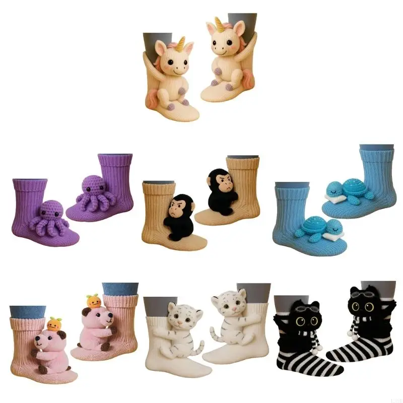 l38e-3d-ニット動物靴下手かぎ針編み暖かい靴下クリスマス靴下ホームスリッパ靴下