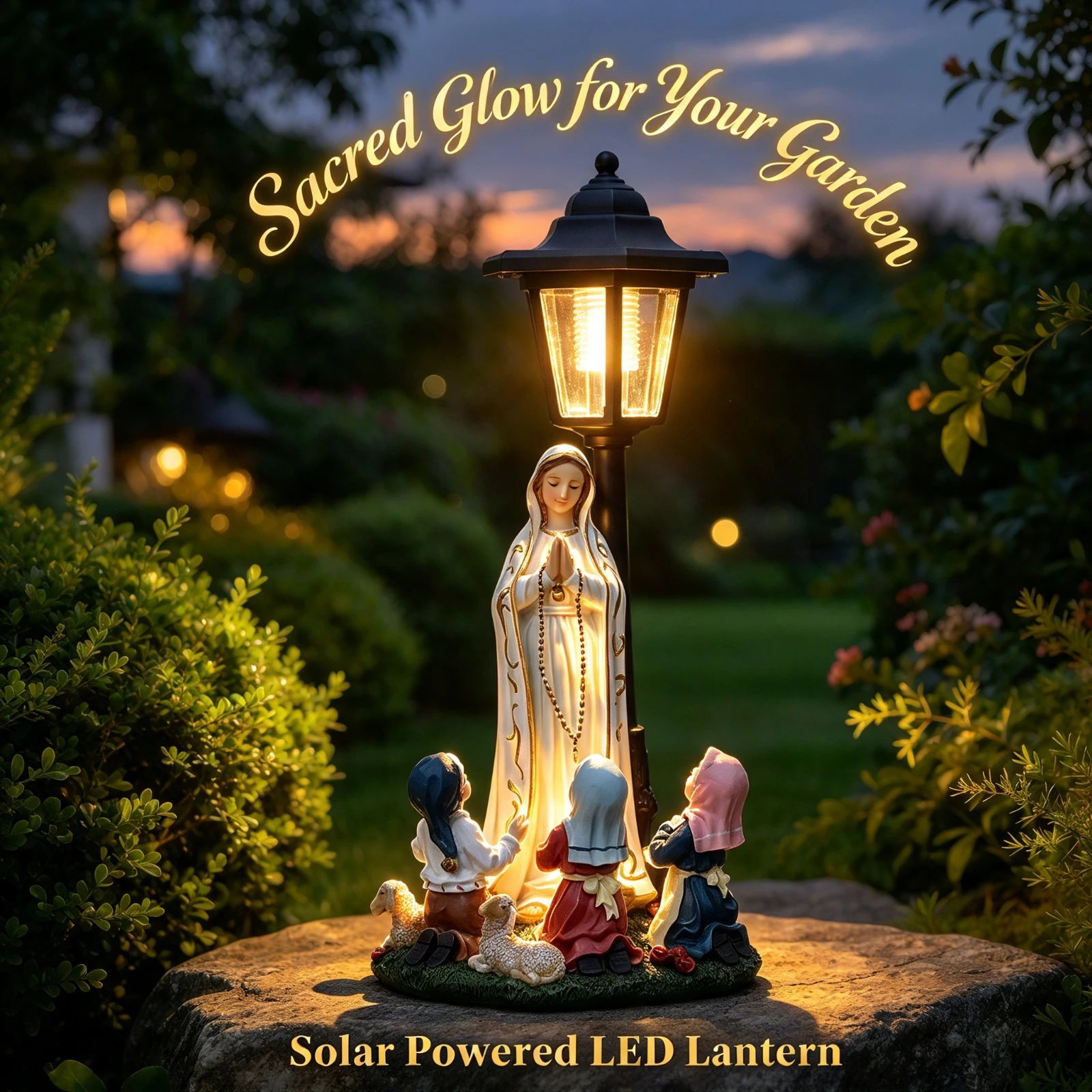 Solar LED Virgin Mary Statue, Resin Garden Light Outdoor, Waterproof Prayer Figurine Catholic Religious, Home Yard Decor Gift
