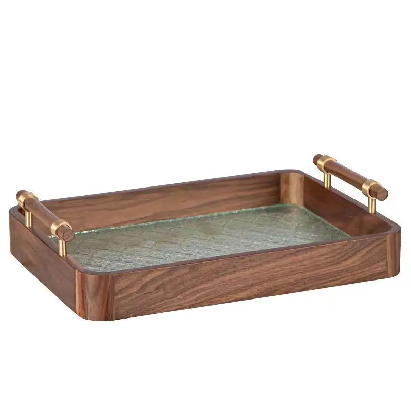 

Black walnut wooden fruit tray Chinese rectangular Household glass tea Dried fruit wooden tray Living room