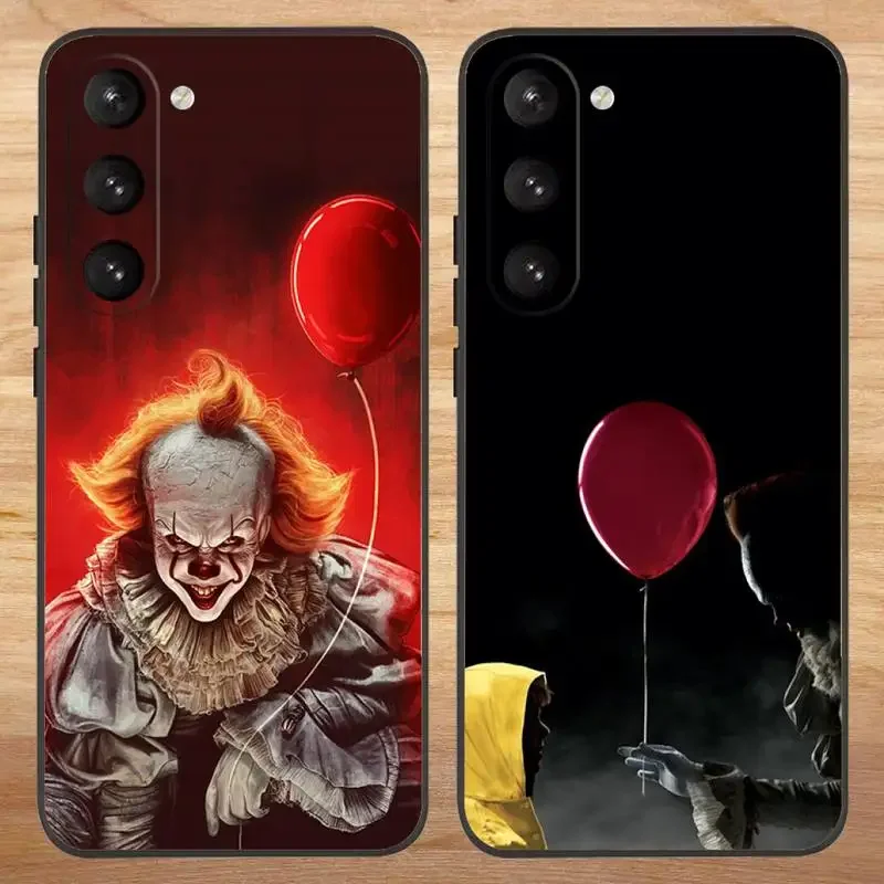 Horror Pennywise Clown Phone Case For Samsung S23,23,22,30,21,10,9,Note20 Ultra,Lite,Ultra,5G,Plus,FE,Black Soft Case