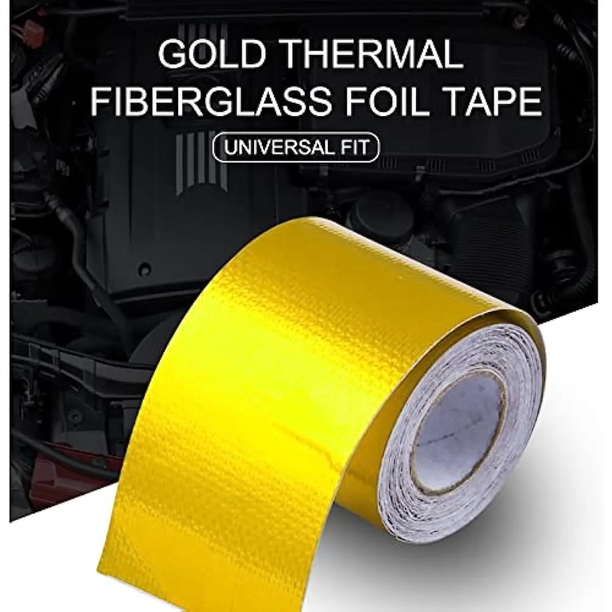 10m Gold Adhesive Heat Shield ReflectiveTape Wrap Roll Compatible with Car Intake Pipe, Engine Bay etc.